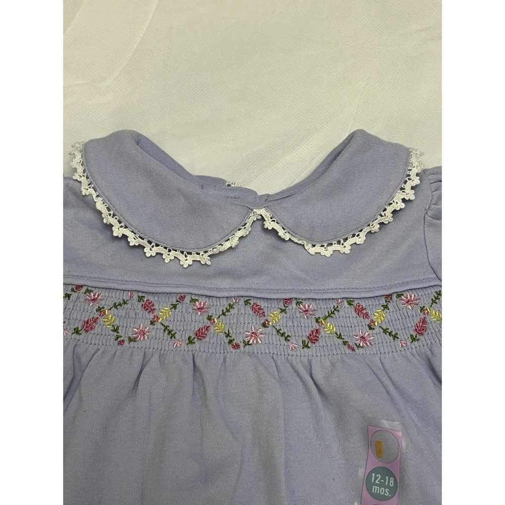 Vtg Gymboree Baby Dress 12-18 Mos Y2K Smocked Peter Pan Collar Embroidered